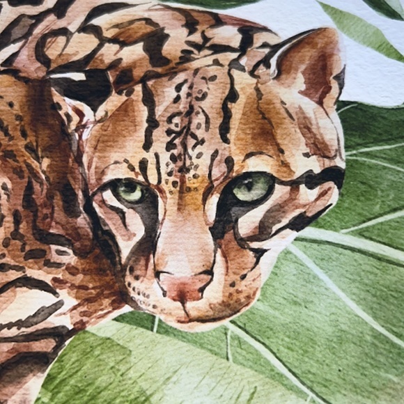 Watercolor Wall Art Wild Cat Ocelot Portrait Print Poster Unframed - Picture 12 of 17